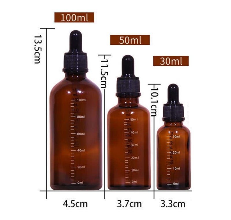 ericotry 3Pcs 100ML /3.4oz Empty Refillable Amber Glass Graduated Dropper Bottle Essential Oil Cosmetics Elite Fluid Container Jar Pot Holder with Glass Pipette Dropper - Image 2