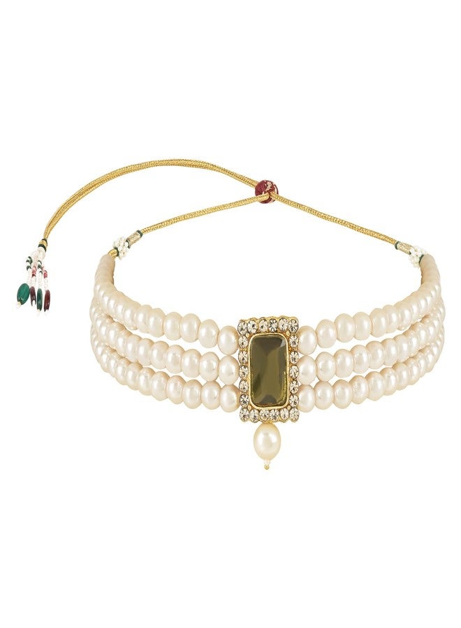 I Jewels Indian Wedding Bollywood Stone Pearl Choker Necklace With Earring Jewellery Set For Women (Style 7) - Image 3