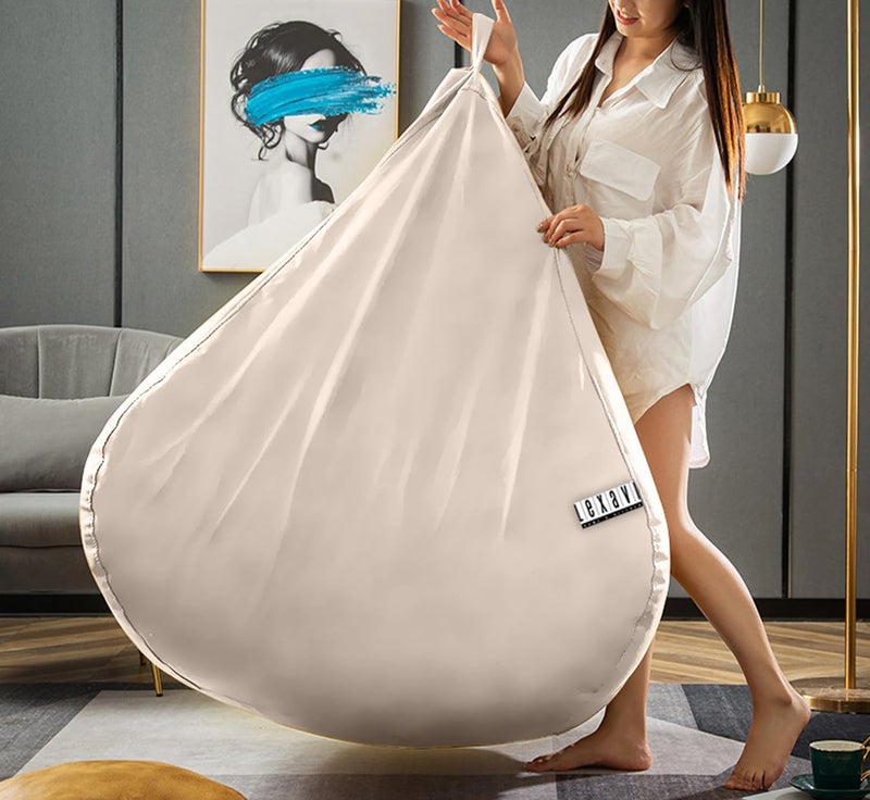 LEXAVI Brand® - Jumbo Bean Bag with Rectangular Extra Comfortable Footrest & Comfy Cushion with Beans Filled I Imported Soft Orchid Leatherite Bean Bag Chair (Ready to Use) Color- (4XL - Cream) - Image 3