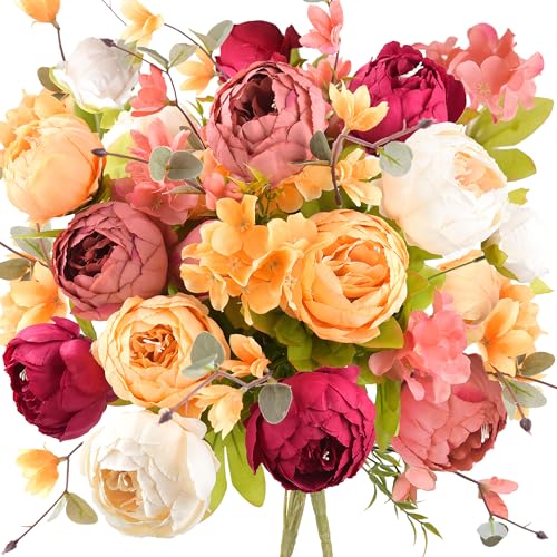 FiveSeasonStuff Vintage Artificial Peonies Silk Flowers and Hydrangeas for Wedding Bridal Home Décor – Beautiful Floral Centerpiece Arrangement Decoration with 2 Bouquets (Country Delightful) - Image 1