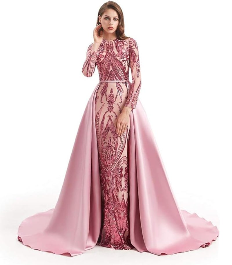 Ikerenwedding Satin Detachable Train for Wedding Prom Party Dress Sweep-Train Overskirt Pink - Image 2
