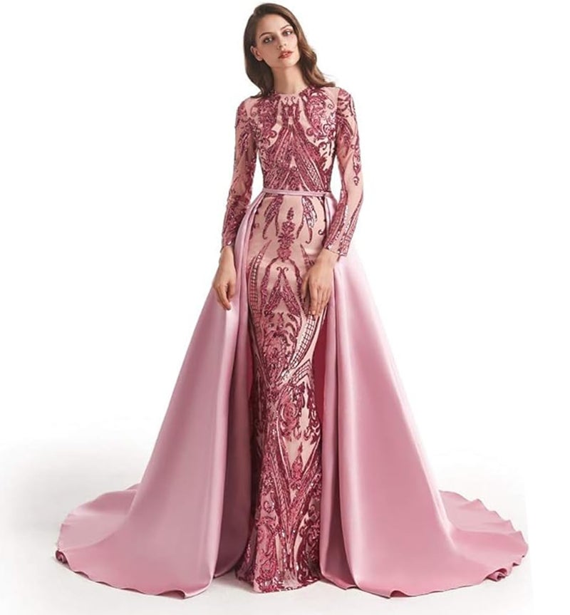 Ikerenwedding Satin Detachable Train for Wedding Prom Party Dress Sweep-Train Overskirt Pink - Image 3