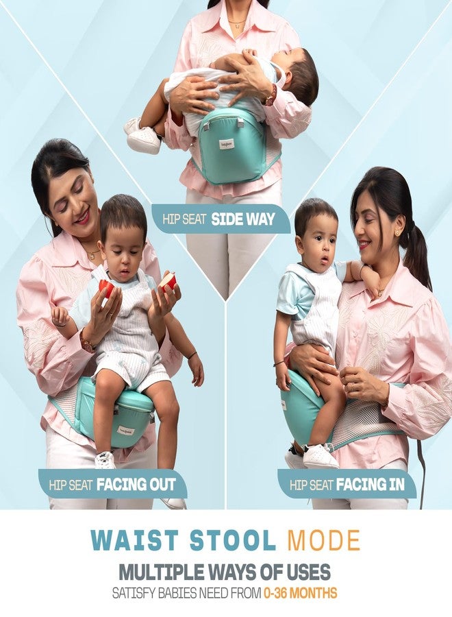 GoodLuck Baybee Flownest Baby Carrier for 0 to 3 Years Baby | Adjustable Baby Carry Bag with 6 Carrying Positions, Breathable Mesh Fabric & Back Support | 30° Inclined Non-Slip Padded Hip Seat Baby Carrier for New Born | Kangaroo Bags for Toddlers (Green) - Image 3