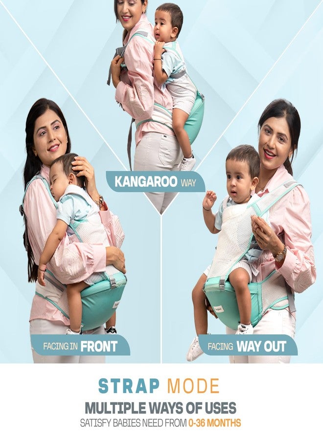 GoodLuck Baybee Flownest Baby Carrier for 0 to 3 Years Baby | Adjustable Baby Carry Bag with 6 Carrying Positions, Breathable Mesh Fabric & Back Support | 30° Inclined Non-Slip Padded Hip Seat Baby Carrier for New Born | Kangaroo Bags for Toddlers (Green) - Image 2