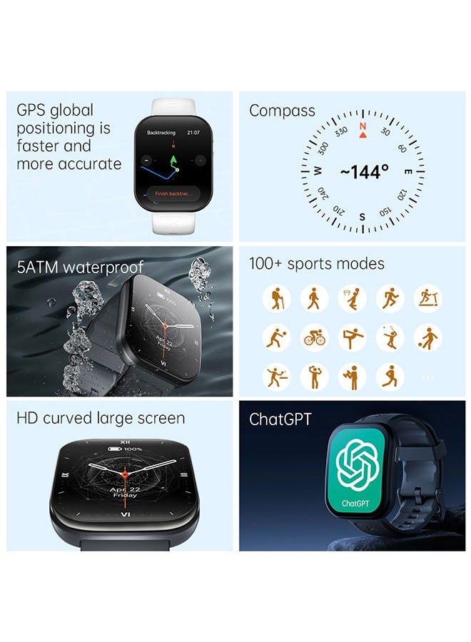 KUMI U6 Smart Sports Watch AMOLED Display 100 Sports Detection Aids Sleep Detection Motion Track Recording Waterproof AI Voice Bracelet White - Image 2