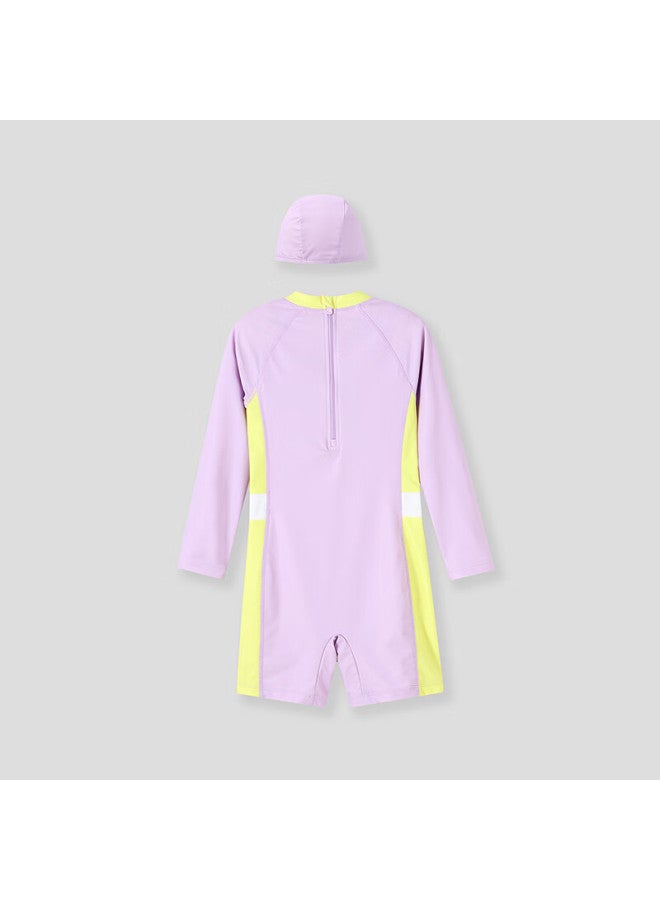 Annil Anna Children's One-piece Swimsuit With Long Sleeves And Shorts Set For Boys And Girls Summer New Elastic Waist Slim Fit - Image 1