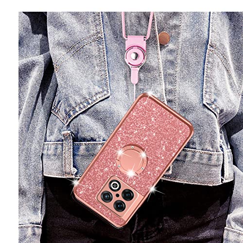 nancheng for OnePlus 10 Pro 5G Phone Case Cute Girls Women Luxury Glitter Soft Clear Silicone Phone Case with Ring Kickstand Shockproof Protection Cover - Rose Gold - Image 5