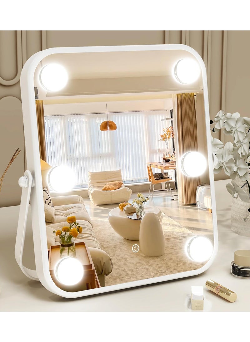 ETG Vanity Mirror with Lights, Hollywood Makeup Mirror with Light, 280*310*42mm Lighted Desktop Makeup Mirror with 6 Dimmable LED Bulbs, Cosmetic Makeup Mirror with Stand, Smart Touch Control  - Image 1