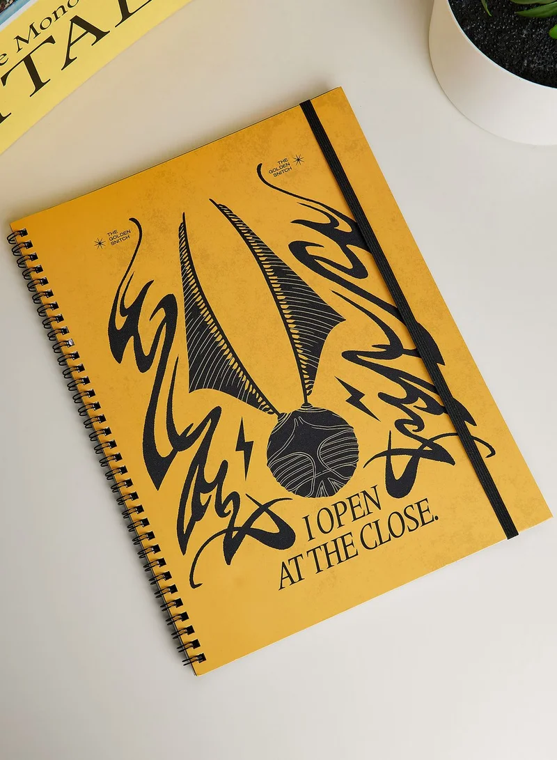 Typo Yellow Printed Spiral Notebook Elastic Band