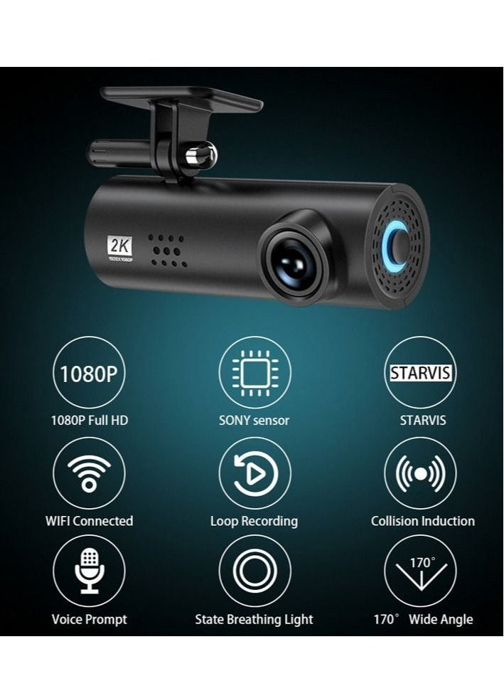 Generic - WIFI Application Voice-Controlled Dashboard Camera, High Definition Night Vision Automotive Camera Recorder, Intelligent Car Digital Video Recorder - Image 1