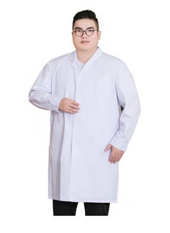 أبوستيم معطف مختبر احترافي بمقاس كبير، زي طبيب بثلاثة جيوب، معطف طبي، سترة مختبر طبيب وممرضة (أبيض، أكمام طويلة)  - Image 1