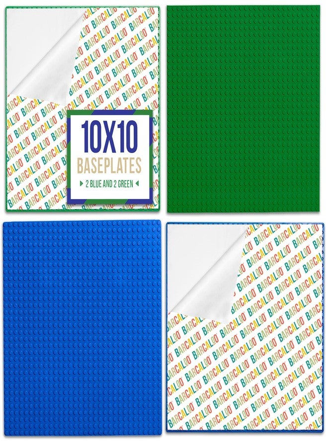 Barcaloo Peel and Stick Self Adhesive Baseplates Mat, Building Block Base Plates Multipack, Panels for Table Top Play - 10 Inch x 10 Inch Adhesive Building Brick Play Wall Panel, 2 Green, 2 Blue - Image 1