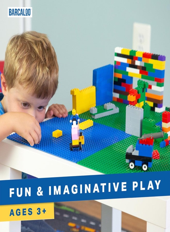 Barcaloo Peel and Stick Self Adhesive Baseplates Mat, Building Block Base Plates Multipack, Panels for Table Top Play - 10 Inch x 10 Inch Adhesive Building Brick Play Wall Panel, 2 Green, 2 Blue - Image 5