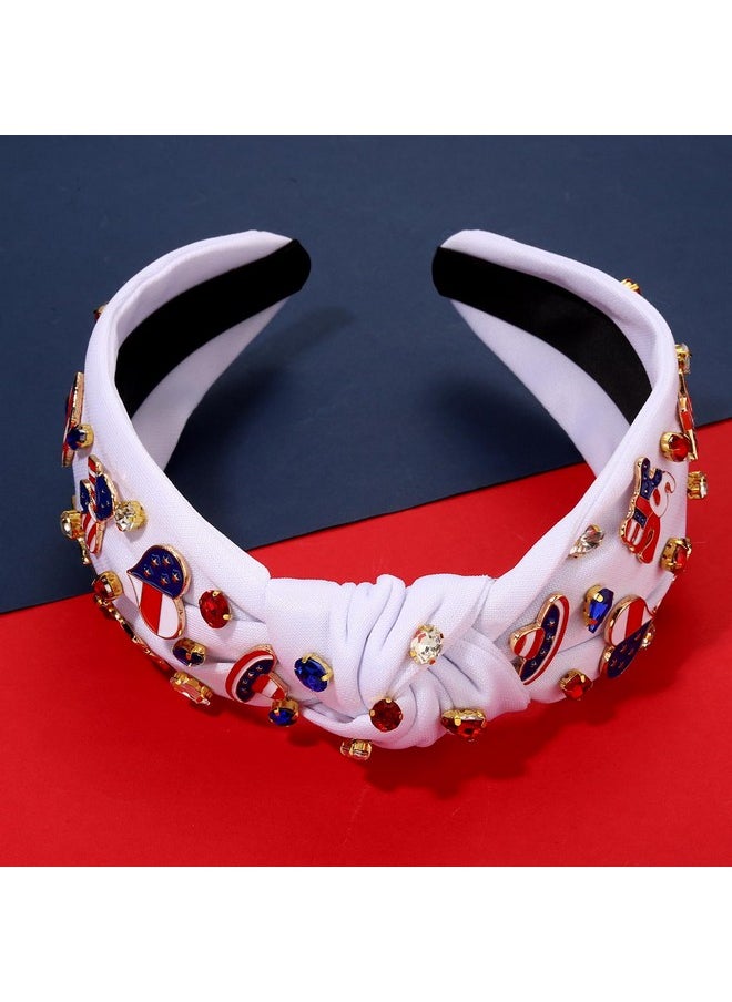 Boderier 4Th Of July Headband Usa Cactus Star Headband Jeweled Crystal Embellished Knotted Headband Usa American Flag Headband Independence Day Patriotic Holiday Acessories (Usa Charms)  - Image 3