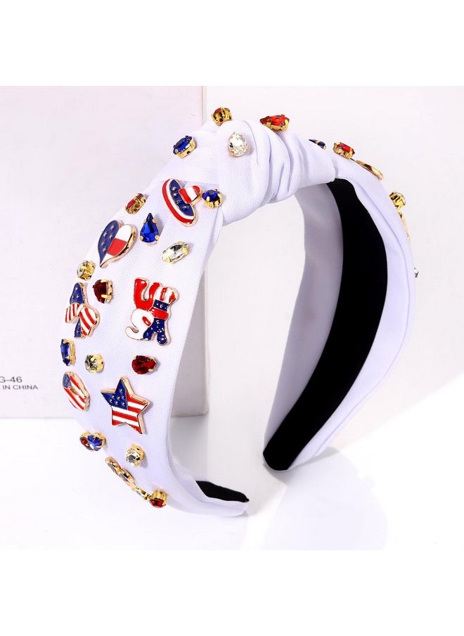 Boderier 4Th Of July Headband Usa Cactus Star Headband Jeweled Crystal Embellished Knotted Headband Usa American Flag Headband Independence Day Patriotic Holiday Acessories (Usa Charms)  - Image 2