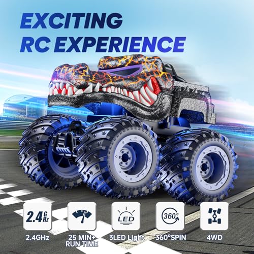BAODLON Remote Control Monster Car 24GHz RC Crocodile Monster Truck Toys for 3 4 5 6 7 8 Years Old Boys Kids All Terrain RC Truck Off Road with Spray Light Rechargeable Battery Christmas Birthday Gifts - Image 5