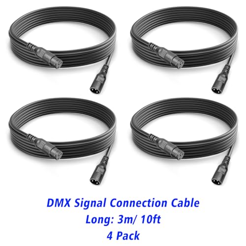 MADOWL 4 Packs 3 Pin XLR Cables Male Female XLR Patch Cable, XLR Cable 10ft 3m DMX Wire Extension Connectors Male and Female, DMX Cable with 3 Pin Connector for Stage Lights Moving Head Light LED Par Light - Image 5