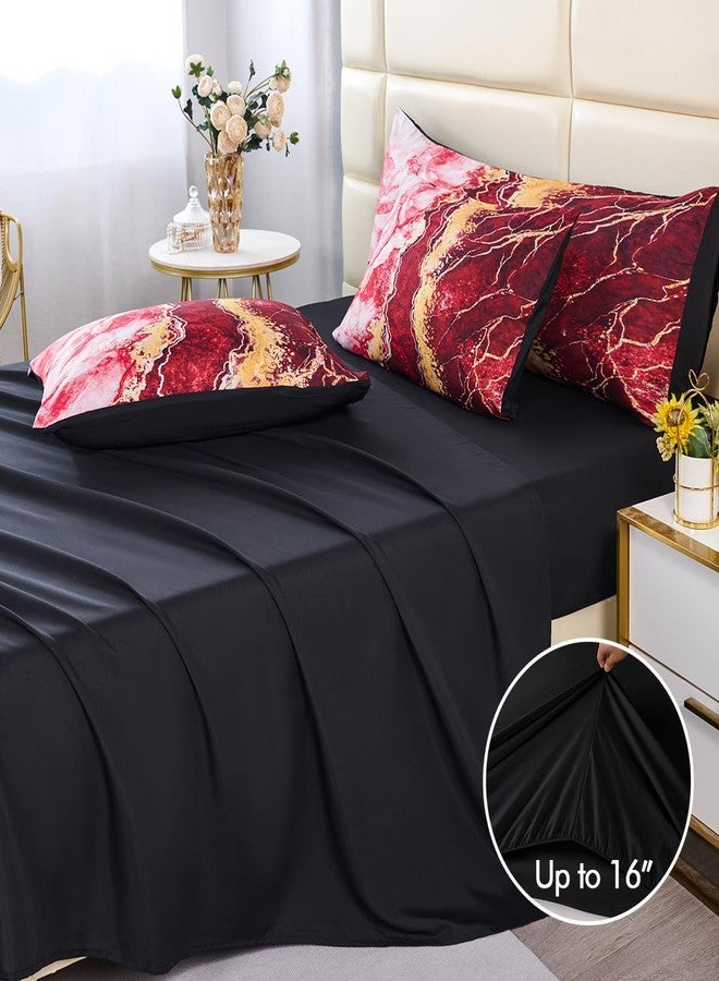 PERFEMET 6-Piece Marble Queen Comforter Red and Gold Bed in A Bag Set Abstract Burning Mountain Marble Bed Comforter Set Soft Luxury Retro Artwork Tie Dye Bed Set(Red, Queen) - Image 5