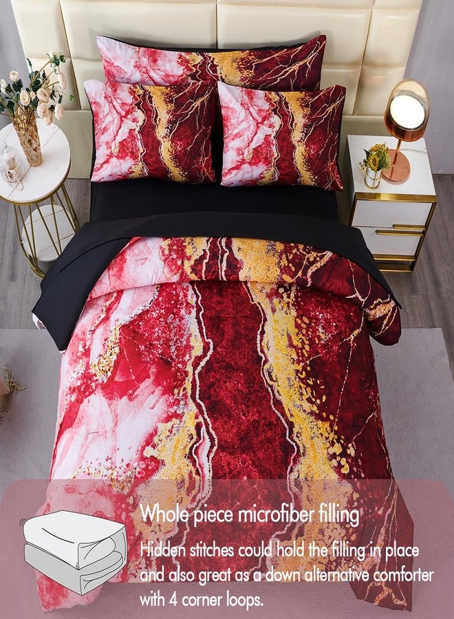 PERFEMET 6-Piece Marble Queen Comforter Red and Gold Bed in A Bag Set Abstract Burning Mountain Marble Bed Comforter Set Soft Luxury Retro Artwork Tie Dye Bed Set(Red, Queen) - Image 4