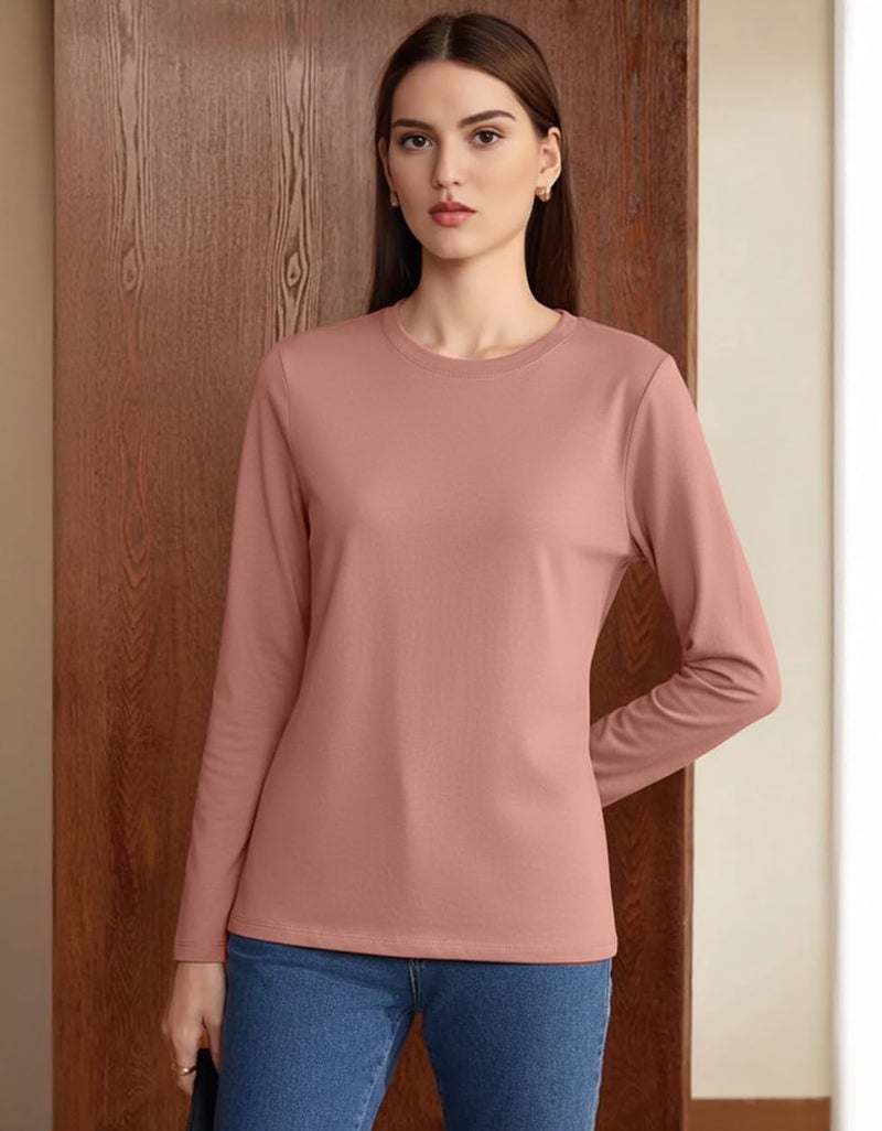 JUNEBERRY® Pure Cotton Round Neck Regular Fit Core Fashion Solid Full Sleeve T-Shirt for Women & Girls (JB_FS_REG_PK66_L) Pink - Image 3