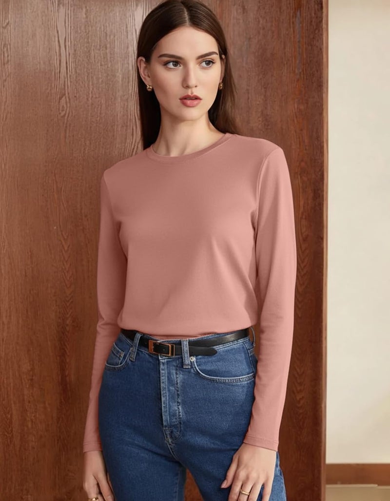 JUNEBERRY® Pure Cotton Round Neck Regular Fit Core Fashion Solid Full Sleeve T-Shirt for Women & Girls (JB_FS_REG_PK66_L) Pink - Image 4