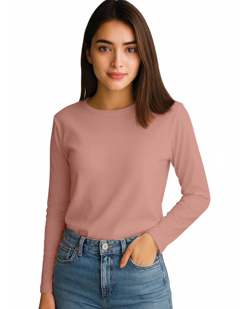 JUNEBERRY® Pure Cotton Round Neck Regular Fit Core Fashion Solid Full Sleeve T-Shirt for Women & Girls (JB_FS_REG_PK66_L) Pink - Image 1