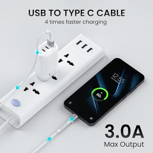 Portronics Konnect X 3A Unbreakable Nylon Braided USB to Type C Fast Charging Cable 2M Long, Supports All Type C Smartphones and Devices(White) - Image 5