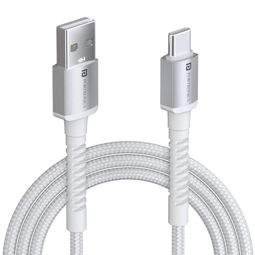 Portronics Konnect X 3A Unbreakable Nylon Braided USB to Type C Fast Charging Cable 2M Long, Supports All Type C Smartphones and Devices(White) - Image 1