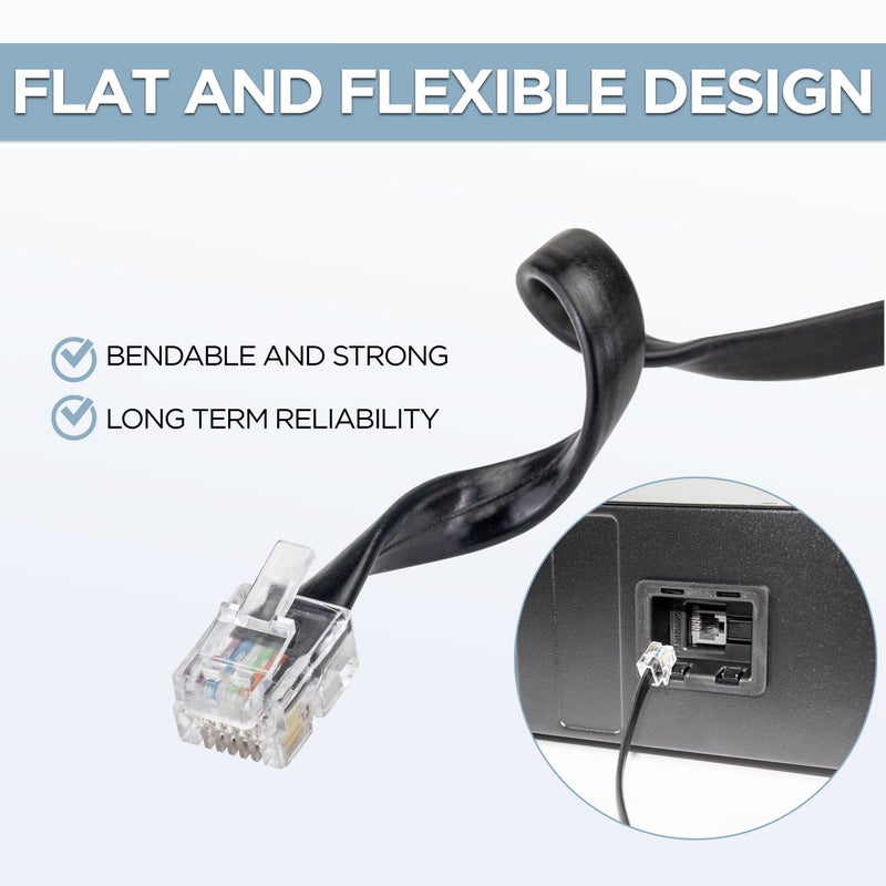 Volcora [2 Pack 5 Feet RJ11 / RJ12 Data Cable - Heavy Duty 6-Pins High-Speed Extension for Cash Register Drawer, Telephone, Modem, Fax, Printers, and More - Drawer Cable for Voice and Data - Image 4