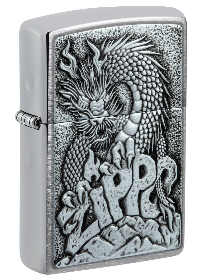 Zippo - 48902 200 Dragon Emblem Brushed Chrome Windproof Lighter - Image 1