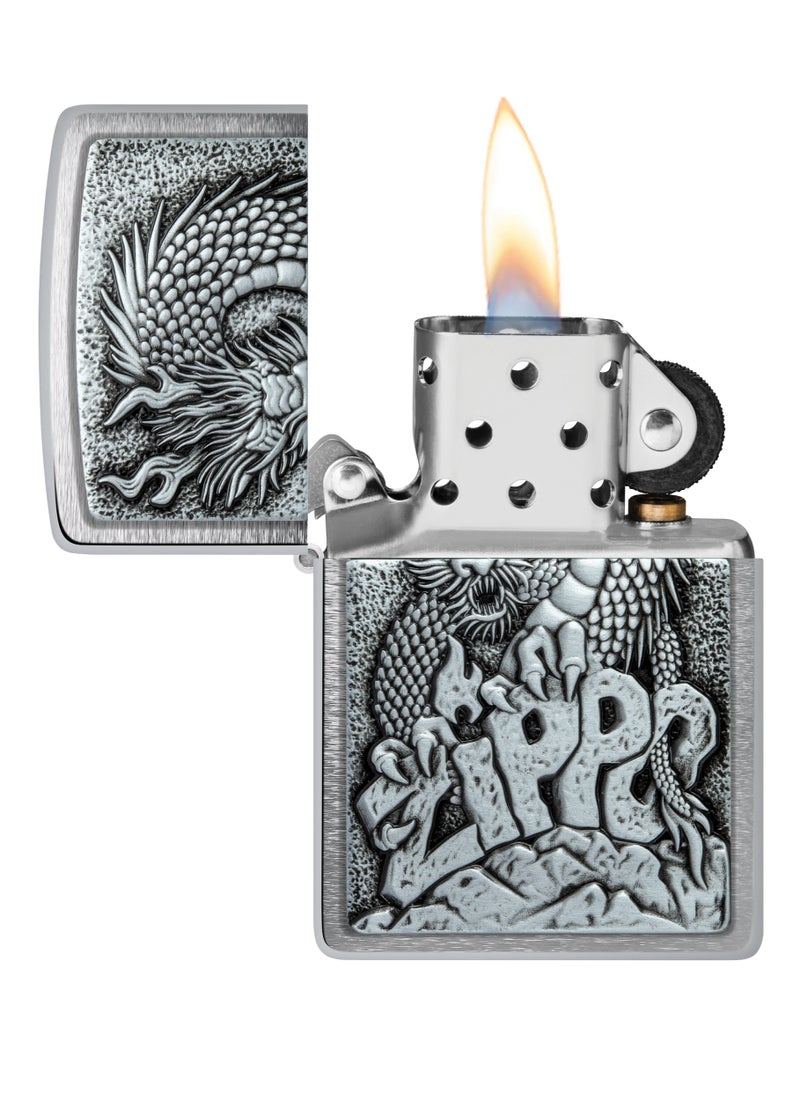 Zippo - 48902 200 Dragon Emblem Brushed Chrome Windproof Lighter - Image 1