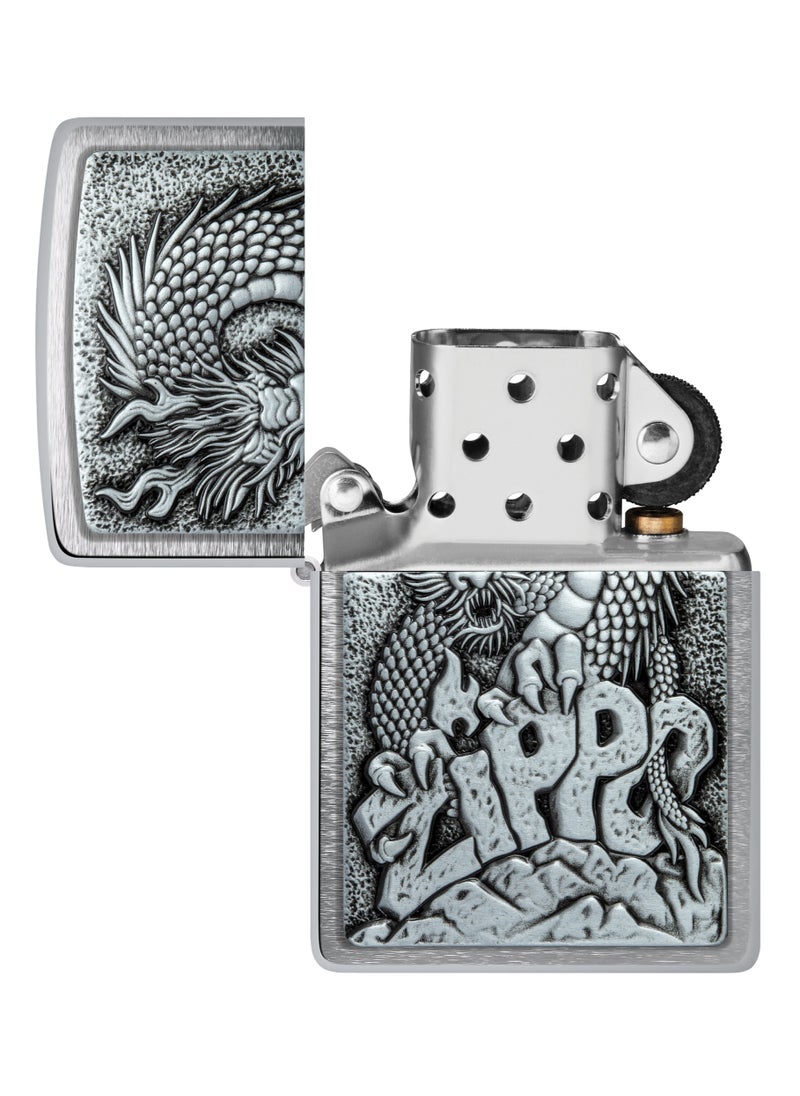 Zippo - 48902 200 Dragon Emblem Brushed Chrome Windproof Lighter - Image 1