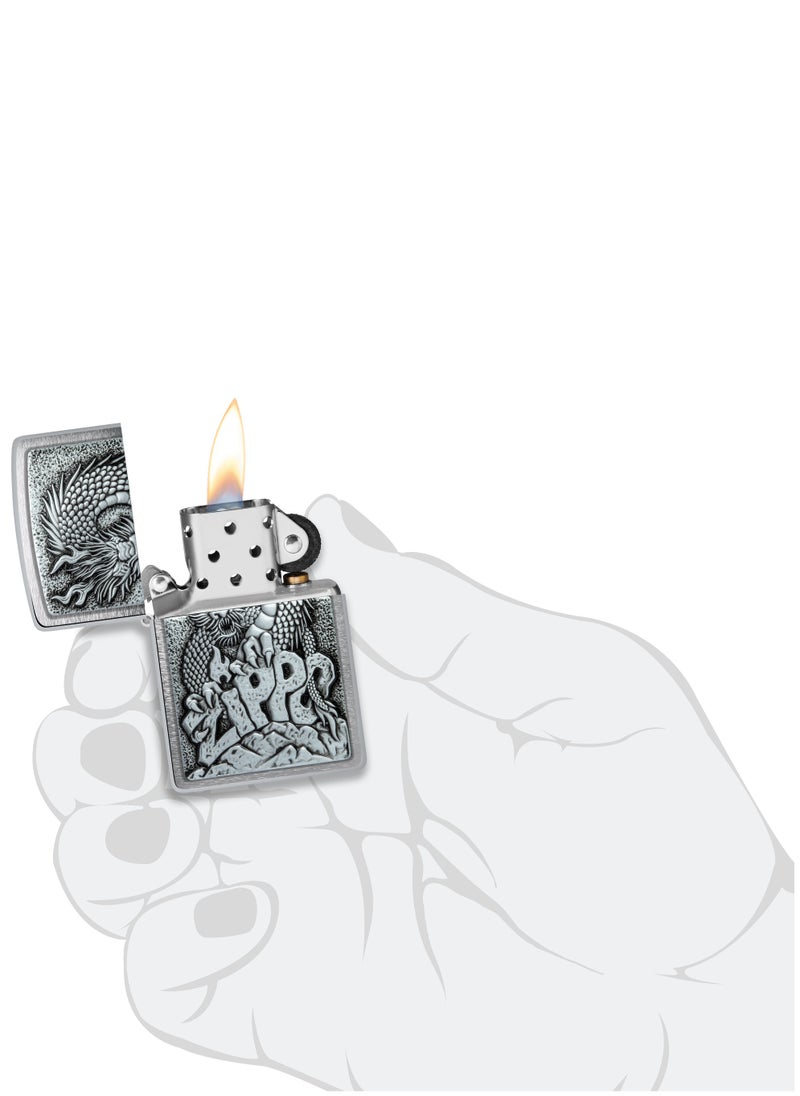 Zippo - 48902 200 Dragon Emblem Brushed Chrome Windproof Lighter - Image 1