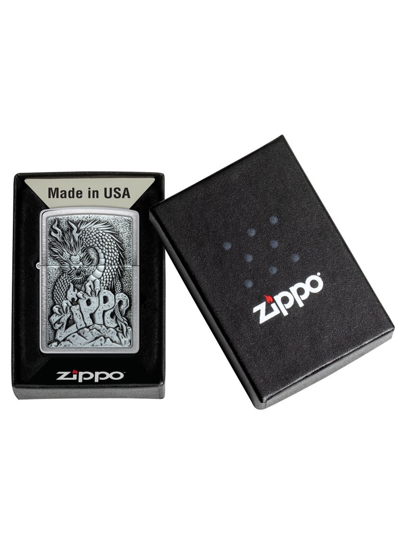 Zippo - 48902 200 Dragon Emblem Brushed Chrome Windproof Lighter - Image 1