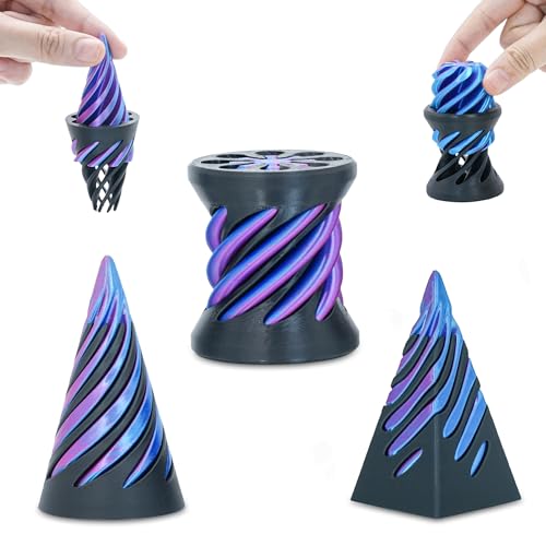 Minleway 3 Packs Impossible Spiral Cone Fidget Toys3D Printed Pyramid Passthrough SculptureMini Sensory Toy for Stress Relief AnxietyStocking Stuffers for Adults Kids Gifts Blue Black - Image 1