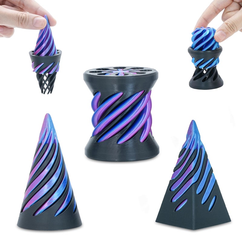 Minleway 3 Packs Impossible Spiral Cone Fidget Toys3D Printed Pyramid Passthrough SculptureMini Sensory Toy for Stress Relief AnxietyStocking Stuffers for Adults Kids Gifts Blue Black - Image 3