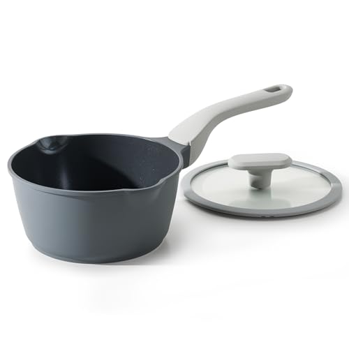 PRICUSIS Nonstick Saucepan with Lid 2 Quart Ceramic Sauce Pan Non Toxic Sauce Pot with Pour Spouts for Multipurpose Use PTFE PFOA  PFAS Free Induction Compatible