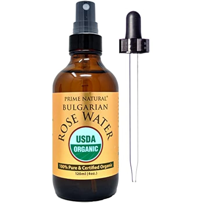 PRIME NATURAL Rose Water Spray 4oz/120ml, USDA Certified Organic, Facial Toner, Hydrating Mist for Face & Hair - Bulgarian, 100% Pure, Natural, Preservative-Free, Moisturizer from Fresh Rose Petals - Image 1