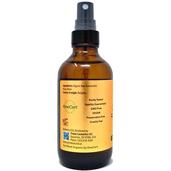 PRIME NATURAL Rose Water Spray 4oz/120ml, USDA Certified Organic, Facial Toner, Hydrating Mist for Face & Hair - Bulgarian, 100% Pure, Natural, Preservative-Free, Moisturizer from Fresh Rose Petals - Image 3