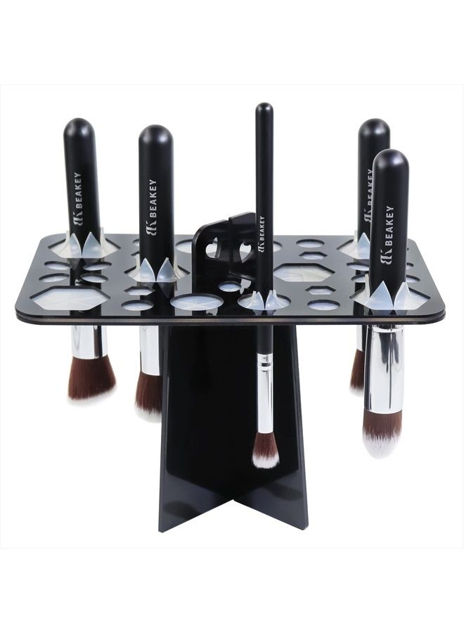 BEAKEY Makeup Brush Drying Rack, Collapsible Acrylic Makeup Brush Holder, Makeup Brush Dryer stand with 28 Holes, for Storing and Drying Various Sizes and Types of Brushes - Black - Image 1
