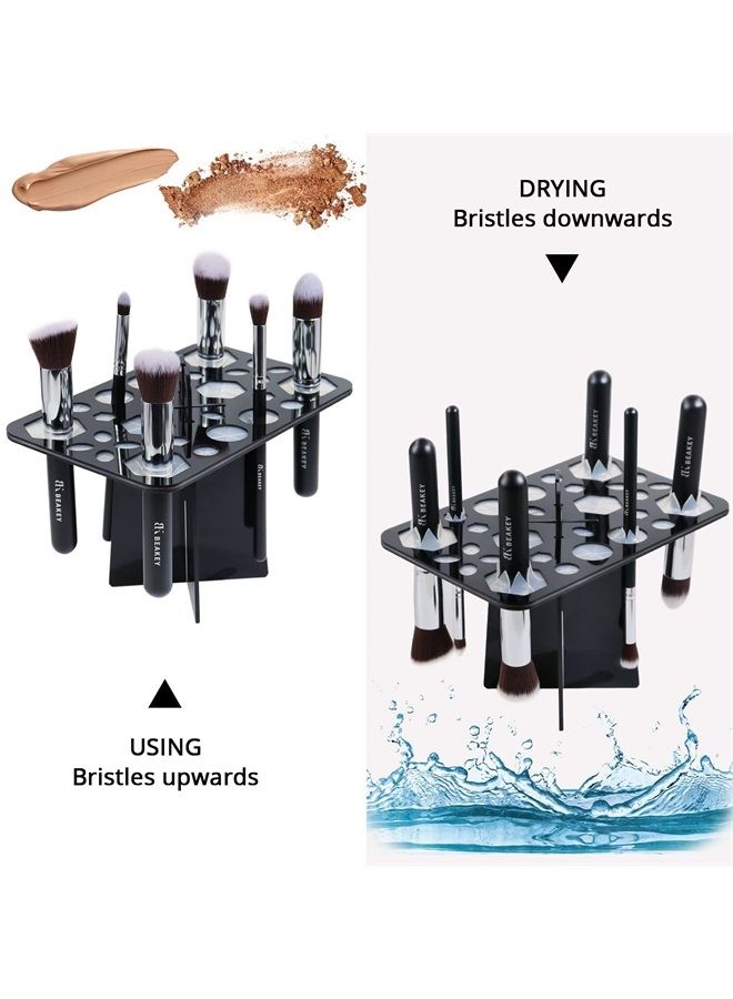 BEAKEY Makeup Brush Drying Rack, Collapsible Acrylic Makeup Brush Holder, Makeup Brush Dryer stand with 28 Holes, for Storing and Drying Various Sizes and Types of Brushes - Black - Image 4