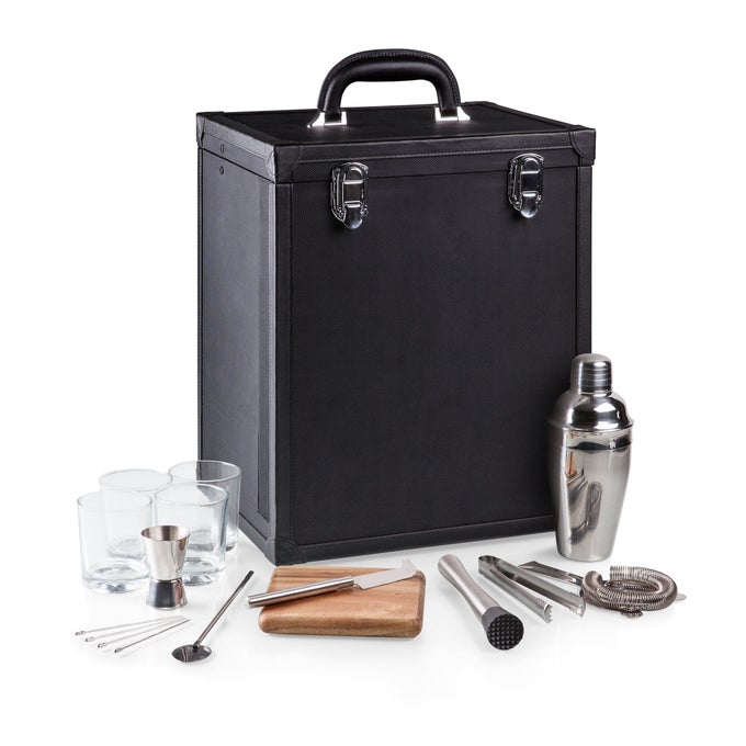 LEGACY A BRAND HAMILTON BARTENDER KIT COCKTAIL SET PORTABLE BAR CASE WITH COCKTAIL SHAKER SET BLACK