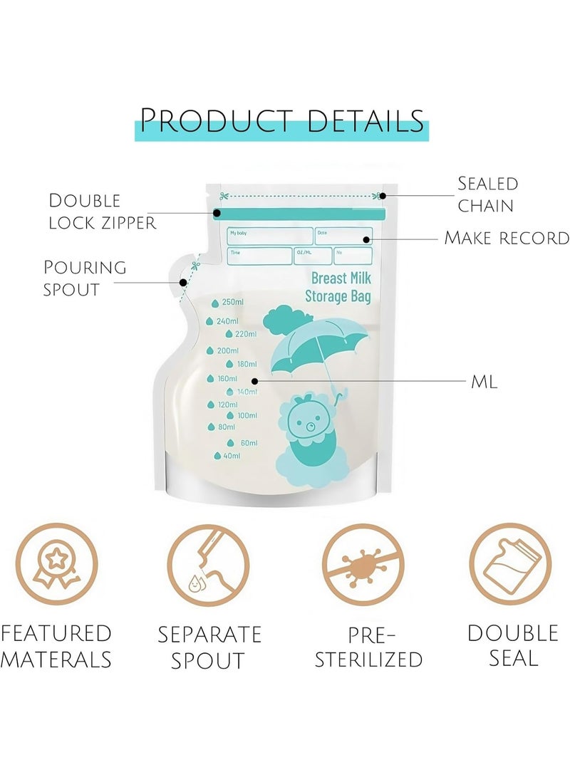 30 Pcs–250ml Breast Milk Storage Bags BPA-Free Breastmilk Storage Bags – Leakproof Freezer Safe - Image 2
