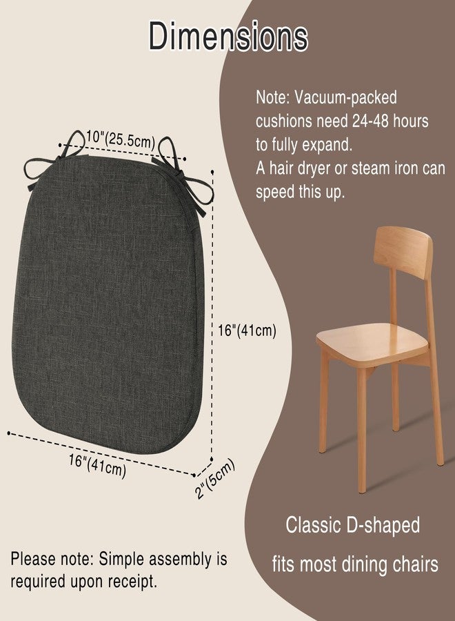 OVOV Dining Chair Cushions 1 Piece Non Slip Kitchen Chair Pads with Ties and Washable Cover D-Shaped Indoor Kitchen Seat Cushions for Dining Room 16"x16"x2" (Dark Grey) - Image 2
