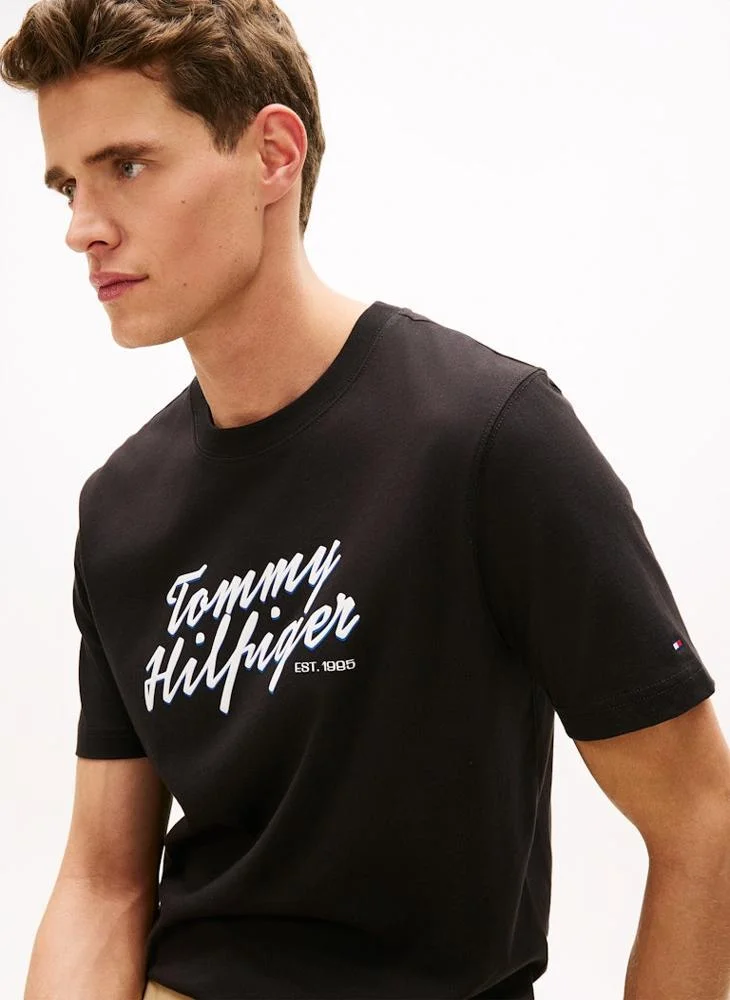 Tommy Hilfiger Black Logo Graphic Crew Neck T-Shirt for Men | Best Price UAE