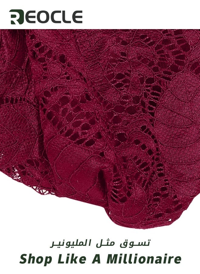 REOCLE Women's Turban Beanie Hat with Flower Lace And Bead Headwear Elastic Head Wrap Fashion Cap Wine Red  - Image 5