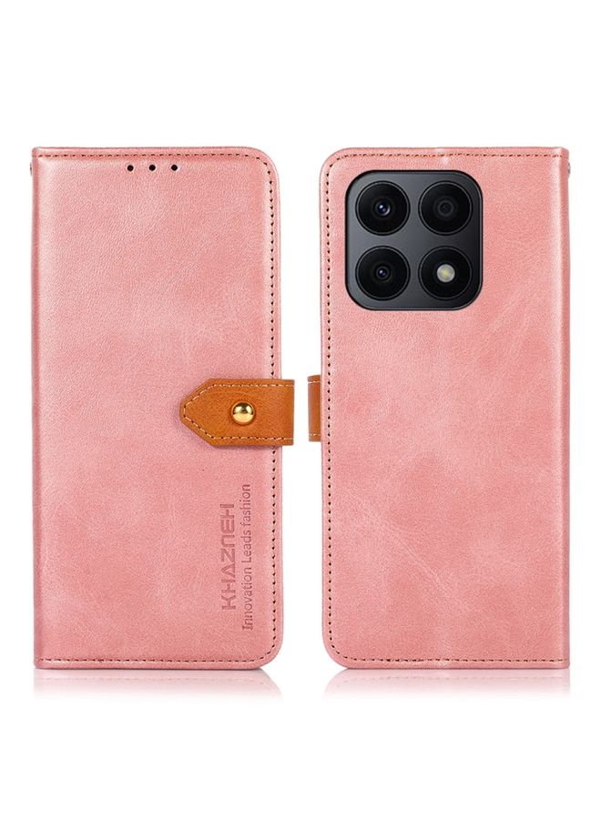 Case Cover For Honor X8a 4G KHAZNEH Dual-color Cowhide Texture Flip Leather Phone Case Rose Gold