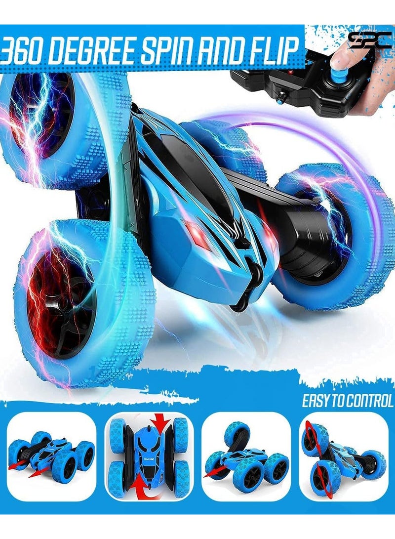 Remote Control Car, RC Cars Stunt Car Toy, 4WD 2.4Ghz Double Sided 360° Rotating RC Car with Headlights, Kids Xmas Toy Cars for Boys/Girls (Blue)  - Image 3