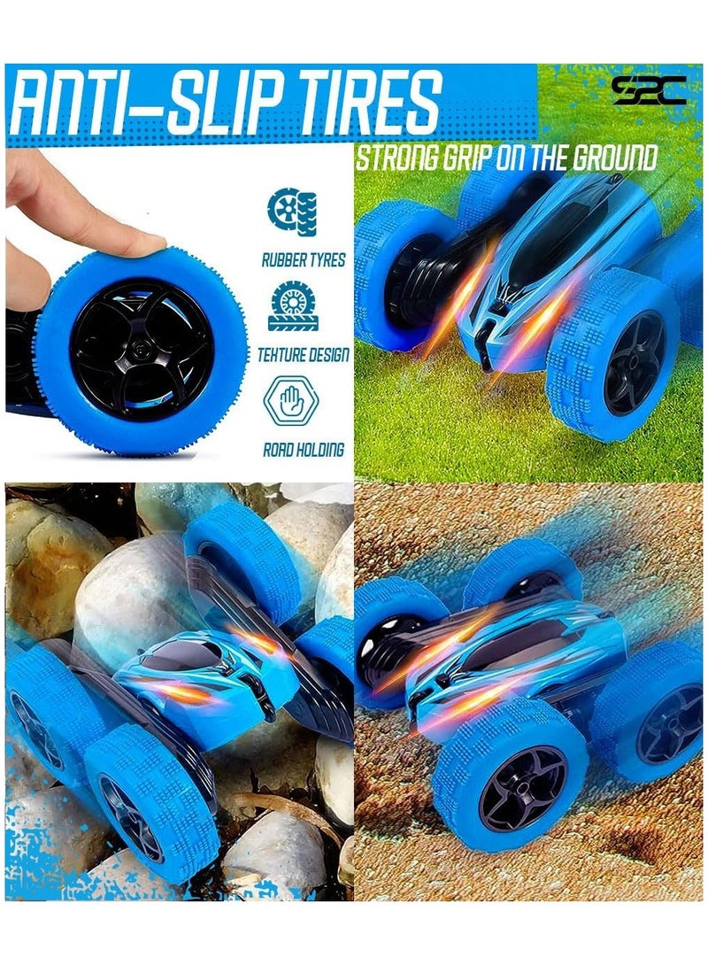 Remote Control Car, RC Cars Stunt Car Toy, 4WD 2.4Ghz Double Sided 360° Rotating RC Car with Headlights, Kids Xmas Toy Cars for Boys/Girls (Blue)  - Image 4