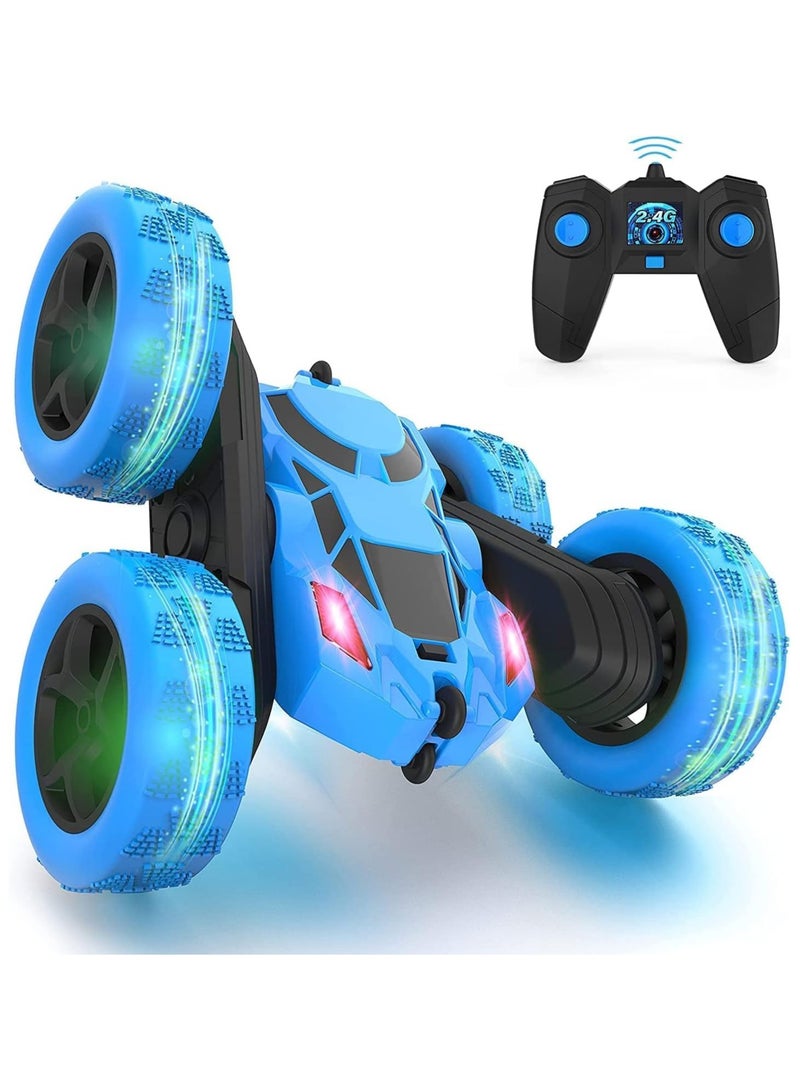 Remote Control Car, RC Cars Stunt Car Toy, 4WD 2.4Ghz Double Sided 360° Rotating RC Car with Headlights, Kids Xmas Toy Cars for Boys/Girls (Blue)  - Image 1